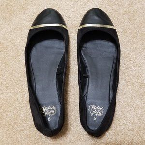 ❤️ Women's Faded Glory Black Flats w/ Metallic Gold Band - Size 8